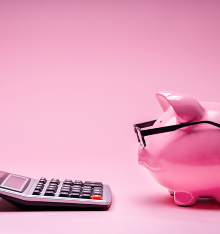 Piggy bank and a calculator