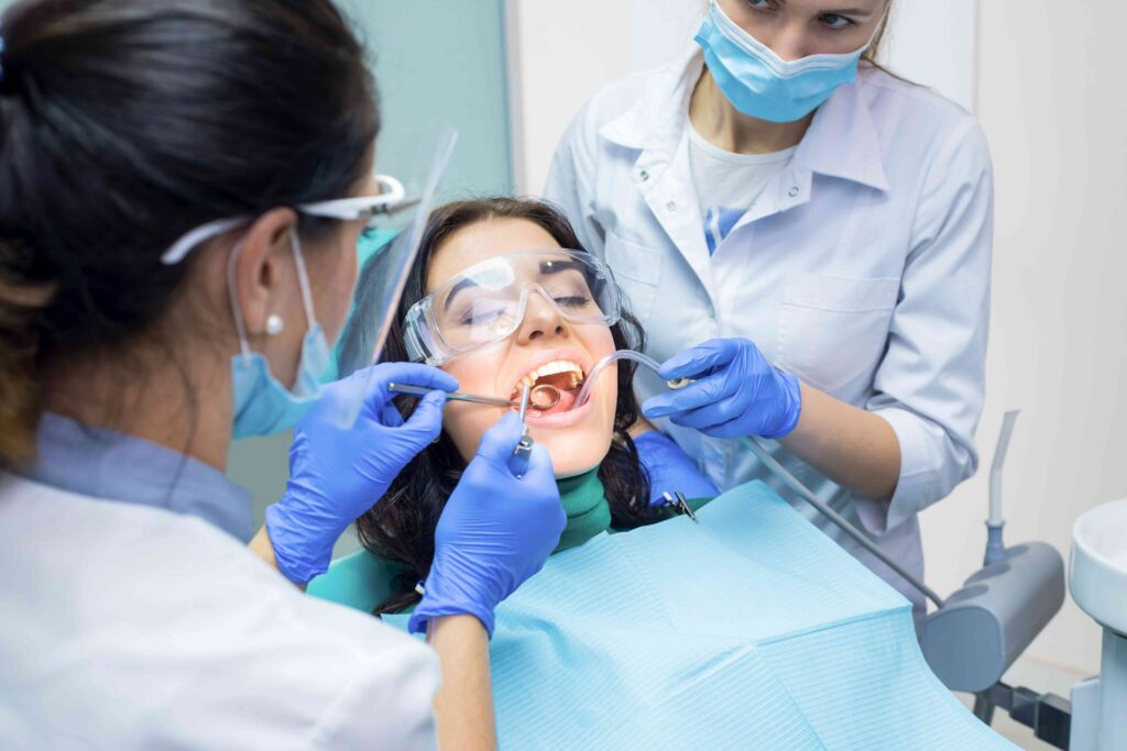 Woman getting dental work